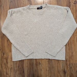 Vintage Neutral Ribbed Knit Cotton Blend Scandia Men's XL Sweater Crewneck Tan